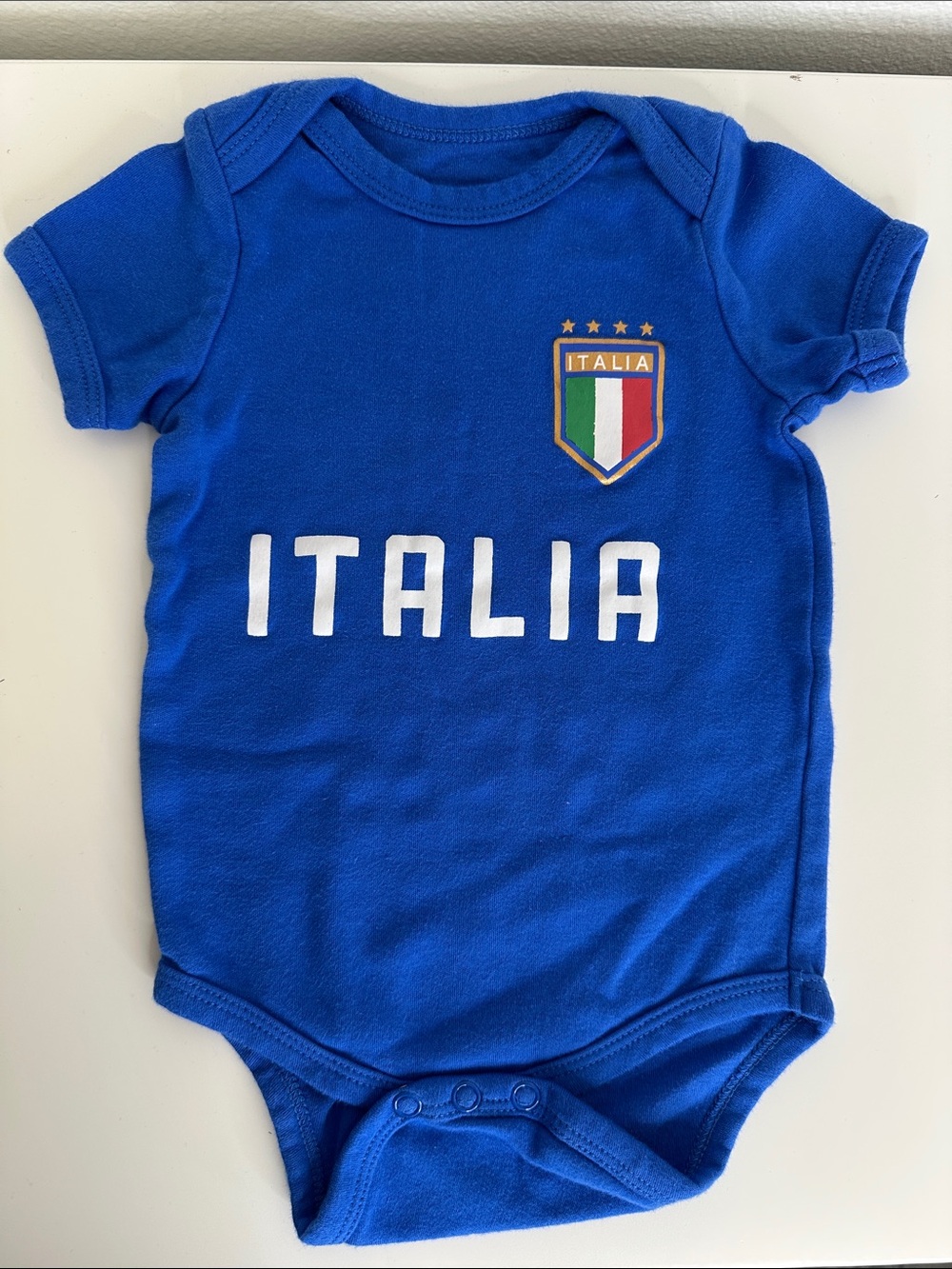 Italia Blue Baby Bodysuit with Crest, One Piece Onesie- Italy- Italian Flag
